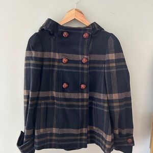 Zara Black and Brown Peacoat Double-Breasted Wool Blend